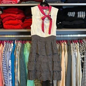 Girls from Savoy white/gray/pink elastic waistband tiered sleeveless dress 0